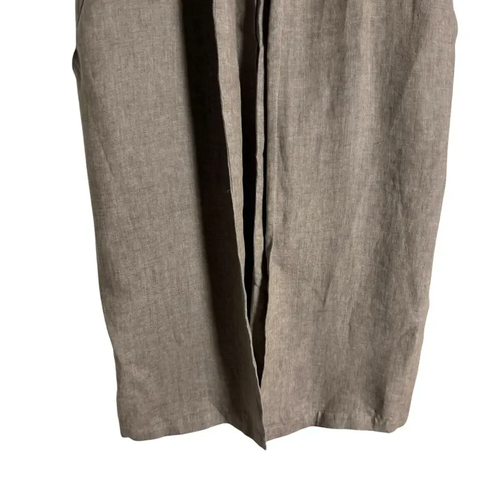 Eleventy Brown Linen Sleeveless Open Front Long Duster Trench Vest Size 10 - Picture 3 of 11